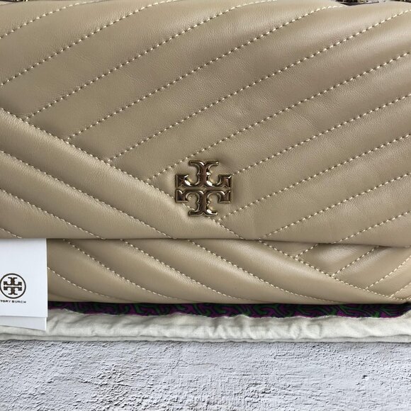 NWT Tory Burch Kira Chevron Large Convertible Should bag in light beg - Picture 6 of 13